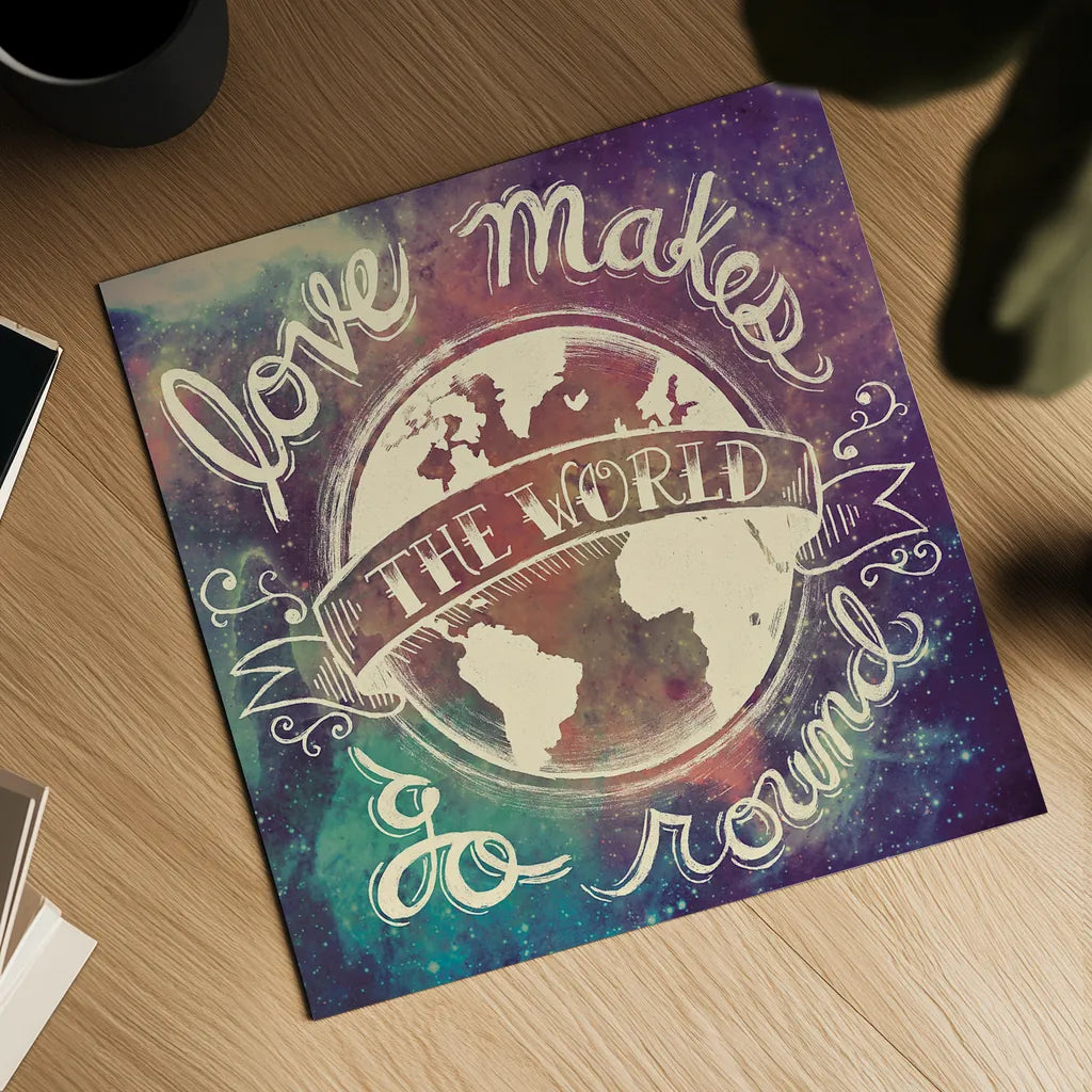 Universe Galaxy Love Makes by Mary Urban. Shown as a detailed flat fine art print, highlighting archival giclee quality. Available as an archival giclee rolled canvas, fine art paper, or poster print. SKU 18444a.