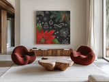 Vintage Holiday Chalk I by Mary Urban. Shown as extra-large giant wall art in a modern living room. Available as an archival giclee rolled canvas, fine art paper, or poster print. SKU 90145a.