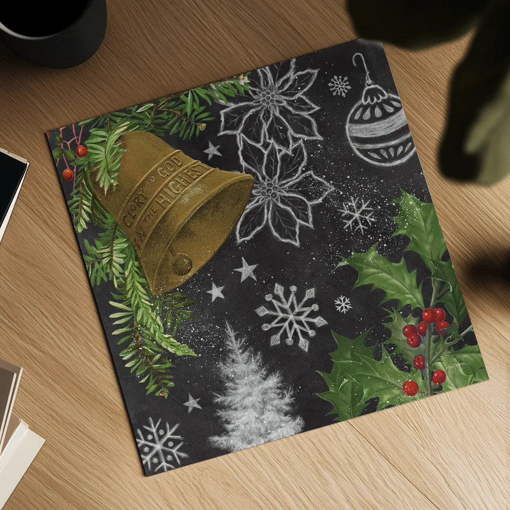 Vintage Holiday Chalk III by Mary Urban. Shown as a detailed flat fine art print, highlighting archival giclee quality. Available as an archival giclee rolled canvas, fine art paper, or poster print. SKU 90147a.