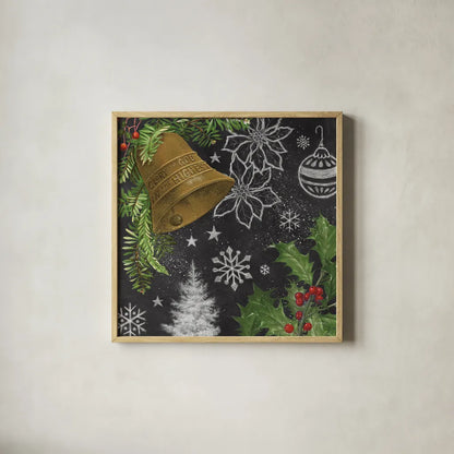 Vintage Holiday Chalk III by Mary Urban. Shown in a natural wood glass frame for a timeless modern aesthetic. Available as an archival giclee rolled canvas, fine art paper, or poster print. SKU 90147a.