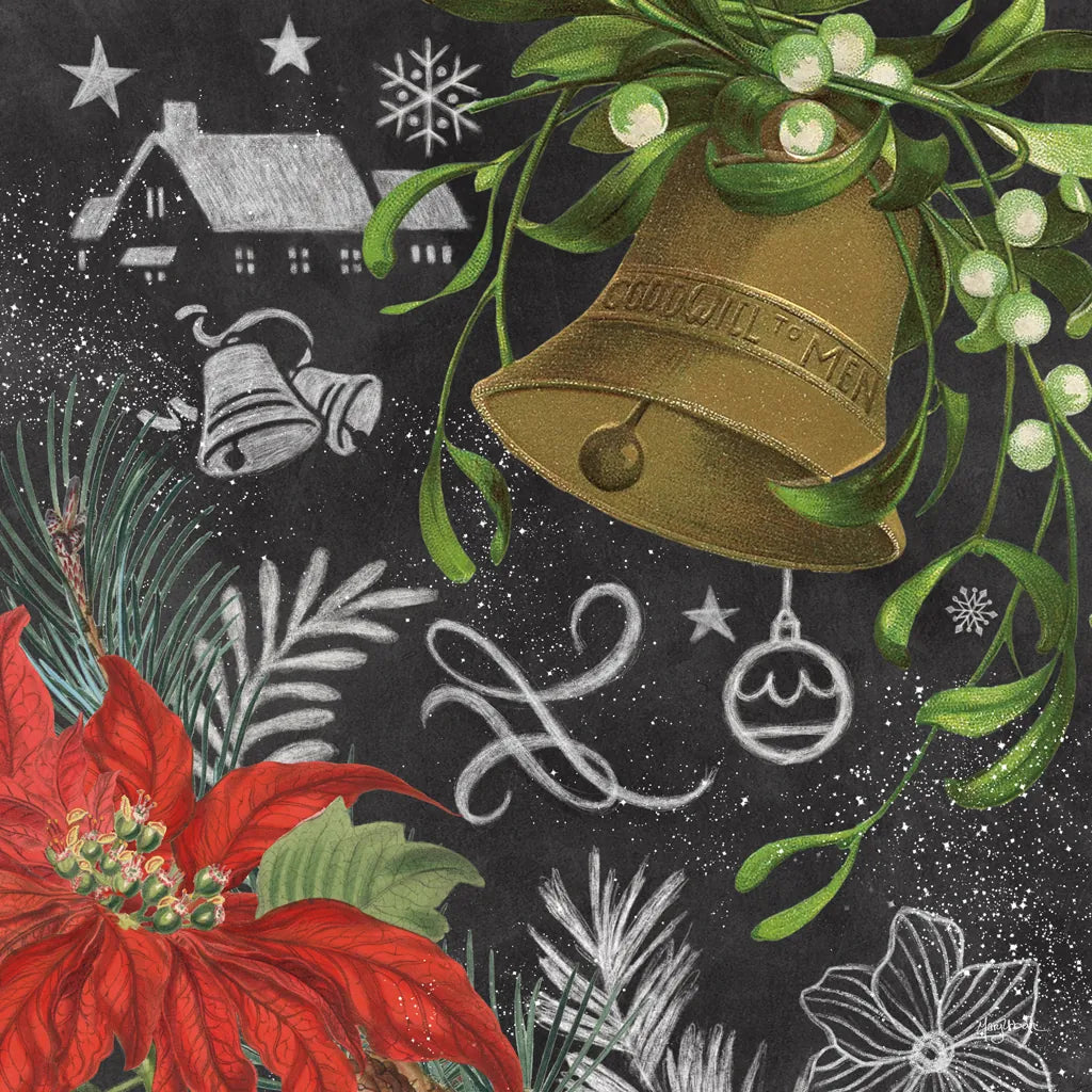 Vintage Holiday Chalk IV by Mary Urban. SKU 90148a. Archival Giclee Fine art print for wall decor.