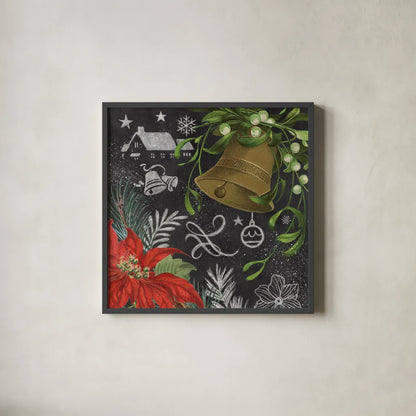 Vintage Holiday Chalk IV by Mary Urban. Shown in a sleek black glass frame for a contemporary gallery look. Available as an archival giclee rolled canvas, fine art paper, or poster print. SKU 90148a.