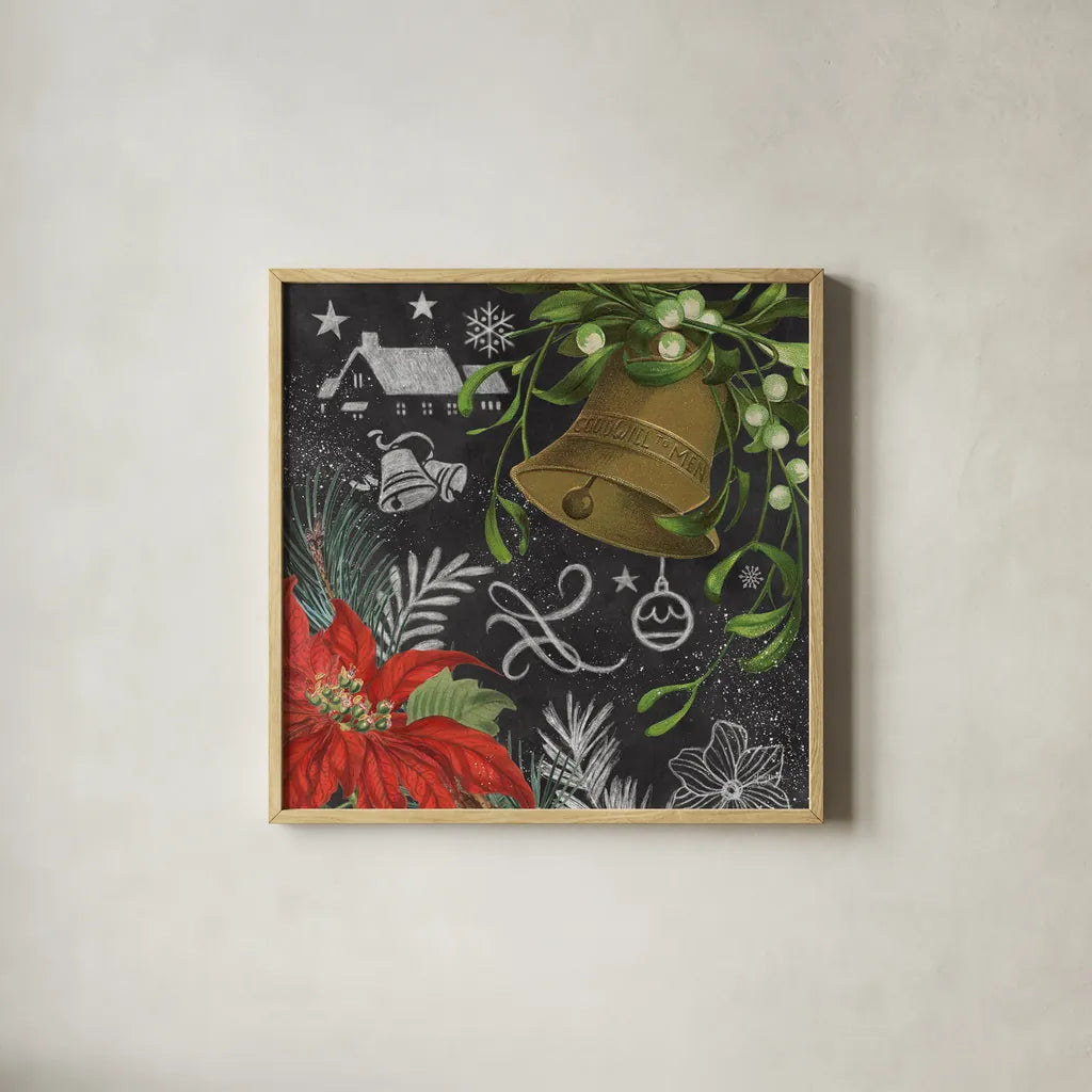 Vintage Holiday Chalk IV by Mary Urban. Shown in a natural wood glass frame for a timeless modern aesthetic. Available as an archival giclee rolled canvas, fine art paper, or poster print. SKU 90148a.