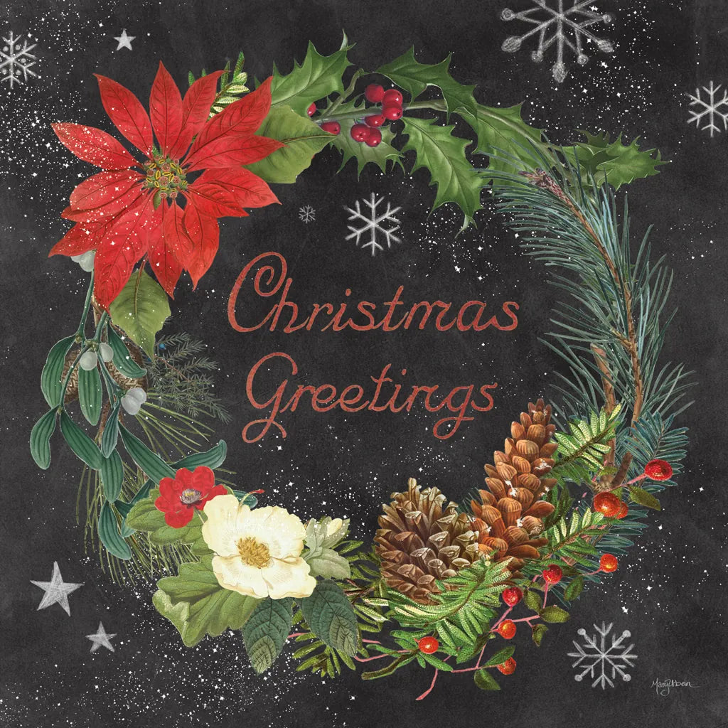 Vintage Holiday Chalk V by Mary Urban. SKU 90149a. Archival Giclee Fine art print for wall decor.