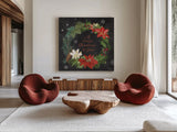 Vintage Holiday Chalk VI by Mary Urban. Shown as extra-large giant wall art in a modern living room. Available as an archival giclee rolled canvas, fine art paper, or poster print. SKU 90150a.