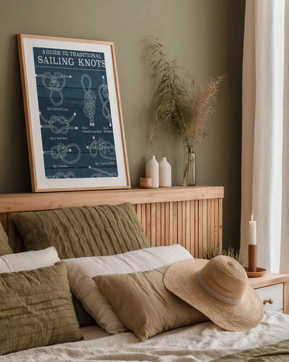 Vintage Sailing Knots I by Mary Urban. shown as a paper print in a natural frame. Available as a archival giclee rolled canvas, fine art paper, or poster print. SKU 33538h.