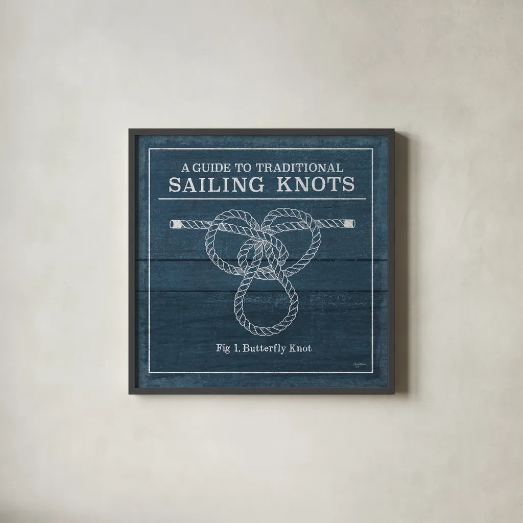 Vintage Sailing Knots II by Mary Urban. Shown in a sleek black glass frame for a contemporary gallery look. Available as an archival giclee rolled canvas, fine art paper, or poster print. SKU 33539a.