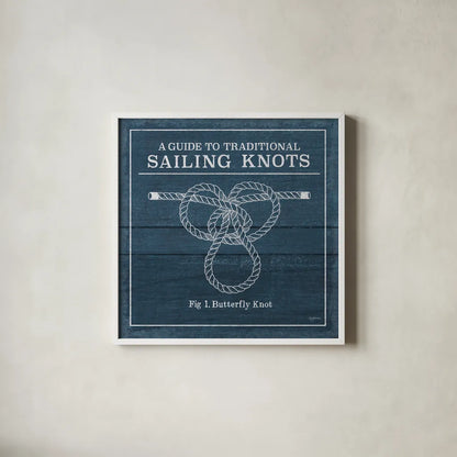 Vintage Sailing Knots II by Mary Urban. Shown in a crisp white glass frame for a clean and minimalist style. Available as an archival giclee rolled canvas, fine art paper, or poster print. SKU 33539a.