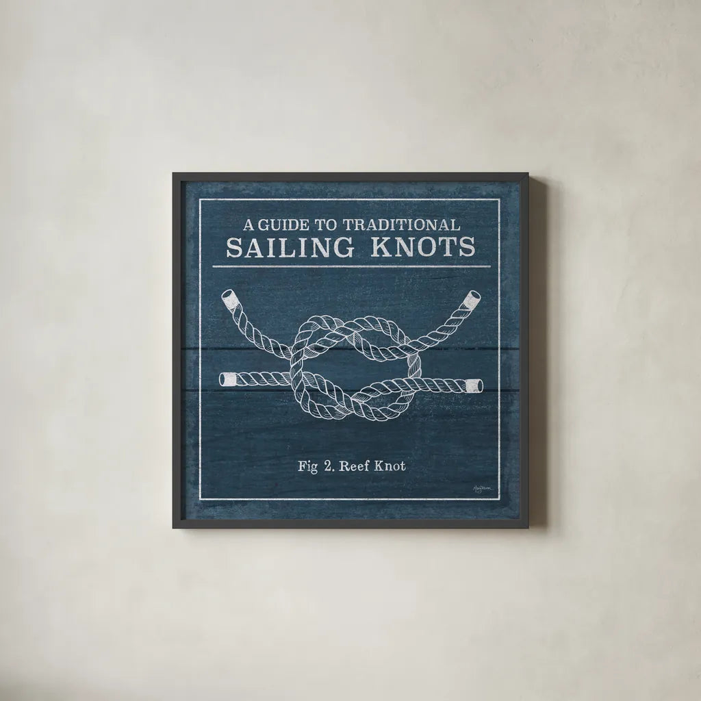 Vintage Sailing Knots III by Mary Urban. Shown in a sleek black glass frame for a contemporary gallery look. Available as an archival giclee rolled canvas, fine art paper, or poster print. SKU 33540a.