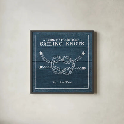 Vintage Sailing Knots III by Mary Urban. Shown in a sleek black glass frame for a contemporary gallery look. Available as an archival giclee rolled canvas, fine art paper, or poster print. SKU 33540a.