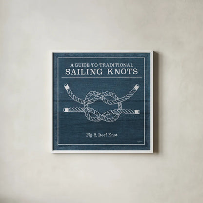 Vintage Sailing Knots III by Mary Urban. Shown in a crisp white glass frame for a clean and minimalist style. Available as an archival giclee rolled canvas, fine art paper, or poster print. SKU 33540a.