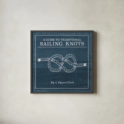 Vintage Sailing Knots IV by Mary Urban. Shown in a sleek black glass frame for a contemporary gallery look. Available as an archival giclee rolled canvas, fine art paper, or poster print. SKU 33541a.