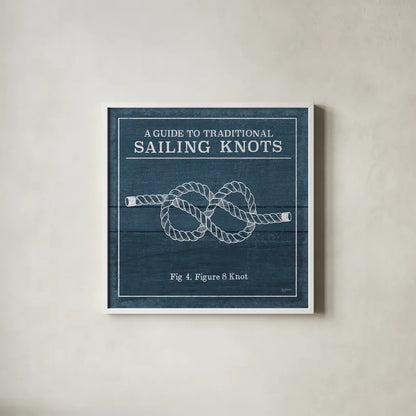 Vintage Sailing Knots IV by Mary Urban. Shown in a crisp white glass frame for a clean and minimalist style. Available as an archival giclee rolled canvas, fine art paper, or poster print. SKU 33541a.