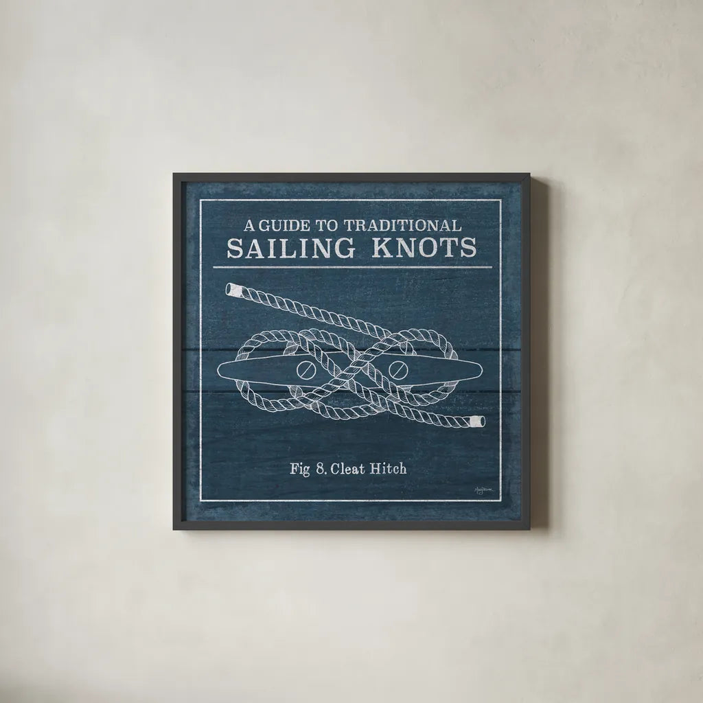Vintage Sailing Knots VII by Mary Urban. Shown in a sleek black glass frame for a contemporary gallery look. Available as an archival giclee rolled canvas, fine art paper, or poster print. SKU 33544a.