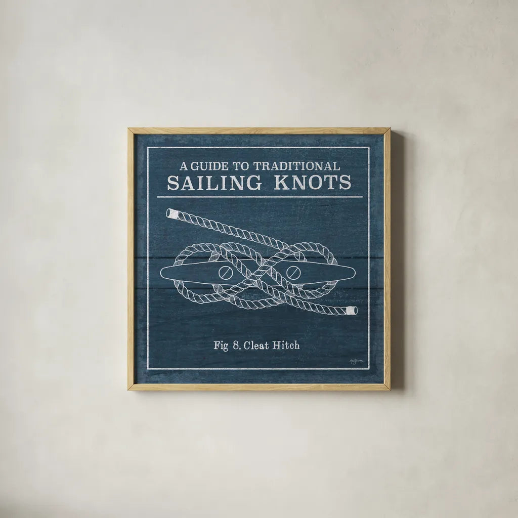 Vintage Sailing Knots VII by Mary Urban. Shown in a natural wood glass frame for a timeless modern aesthetic. Available as an archival giclee rolled canvas, fine art paper, or poster print. SKU 33544a.