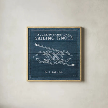 Vintage Sailing Knots VII by Mary Urban. Shown in a natural wood glass frame for a timeless modern aesthetic. Available as an archival giclee rolled canvas, fine art paper, or poster print. SKU 33544a.