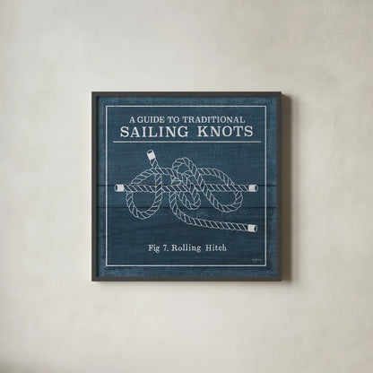 Vintage Sailing Knots VIII by Mary Urban. Shown in a sleek black glass frame for a contemporary gallery look. Available as an archival giclee rolled canvas, fine art paper, or poster print. SKU 33545a.