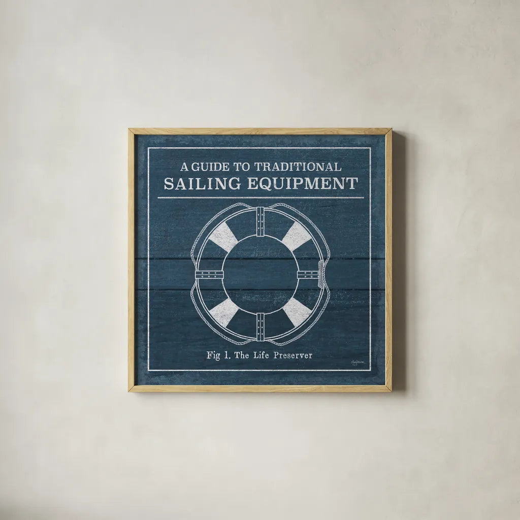 Vintage Sailing Knots X by Mary Urban. Shown in a natural wood glass frame for a timeless modern aesthetic. Available as an archival giclee rolled canvas, fine art paper, or poster print. SKU 54515a.