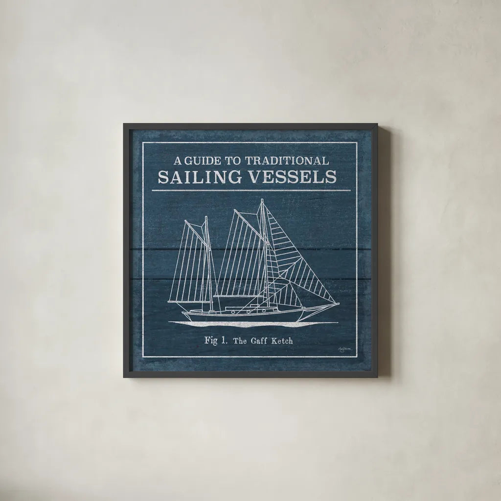 Vintage Sailing Knots XI by Mary Urban. Shown in a sleek black glass frame for a contemporary gallery look. Available as an archival giclee rolled canvas, fine art paper, or poster print. SKU 54516a.
