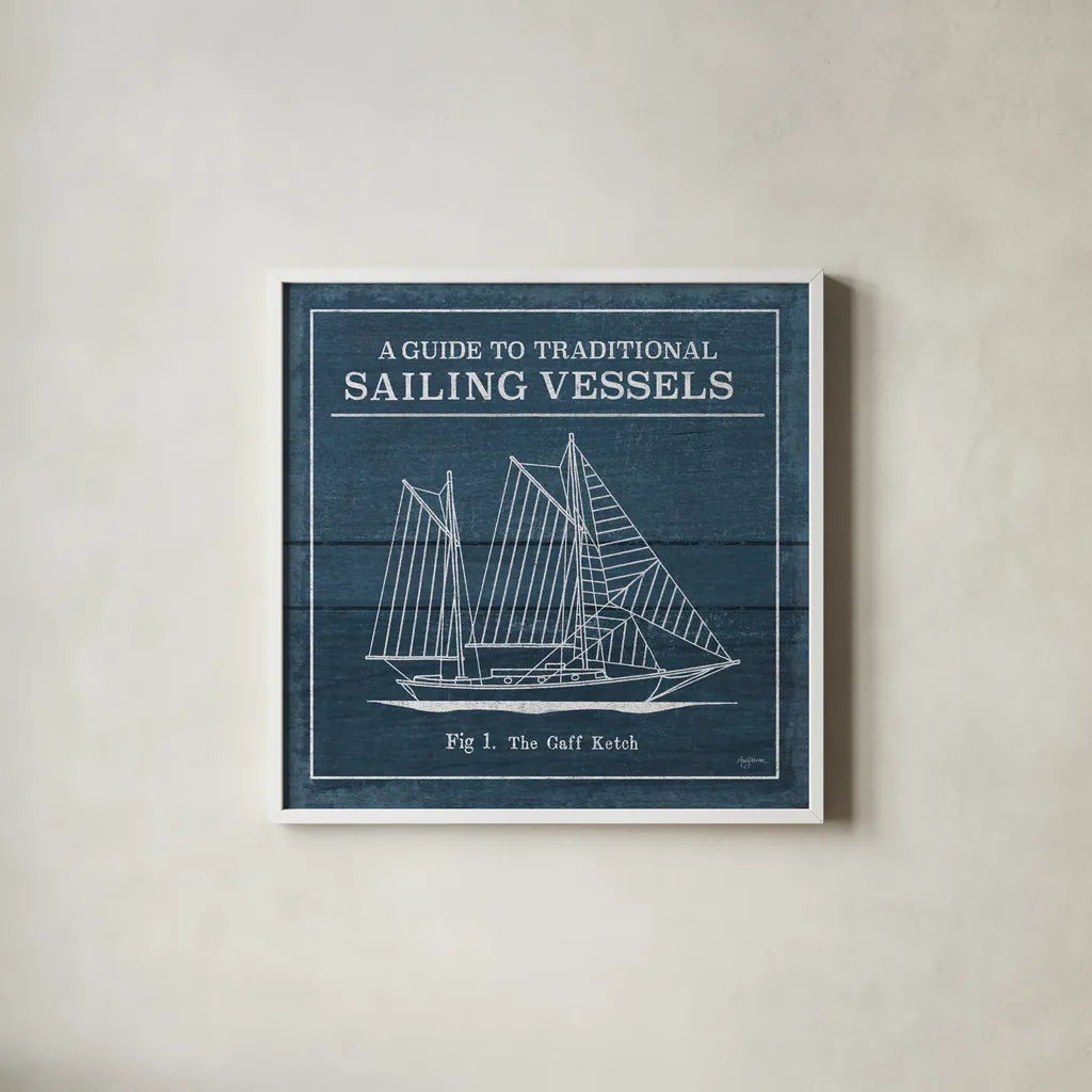 Vintage Sailing Knots XI by Mary Urban. Shown in a crisp white glass frame for a clean and minimalist style. Available as an archival giclee rolled canvas, fine art paper, or poster print. SKU 54516a.