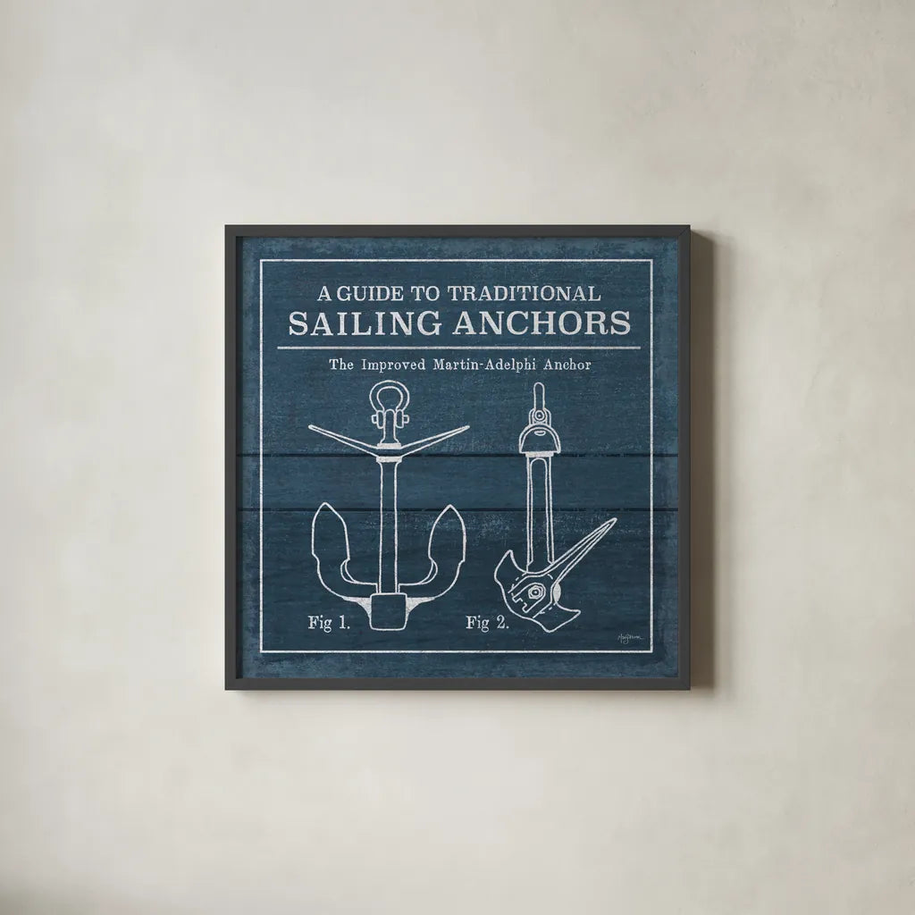 Vintage Sailing Knots XII by Mary Urban. Shown in a sleek black glass frame for a contemporary gallery look. Available as an archival giclee rolled canvas, fine art paper, or poster print. SKU 54517a.