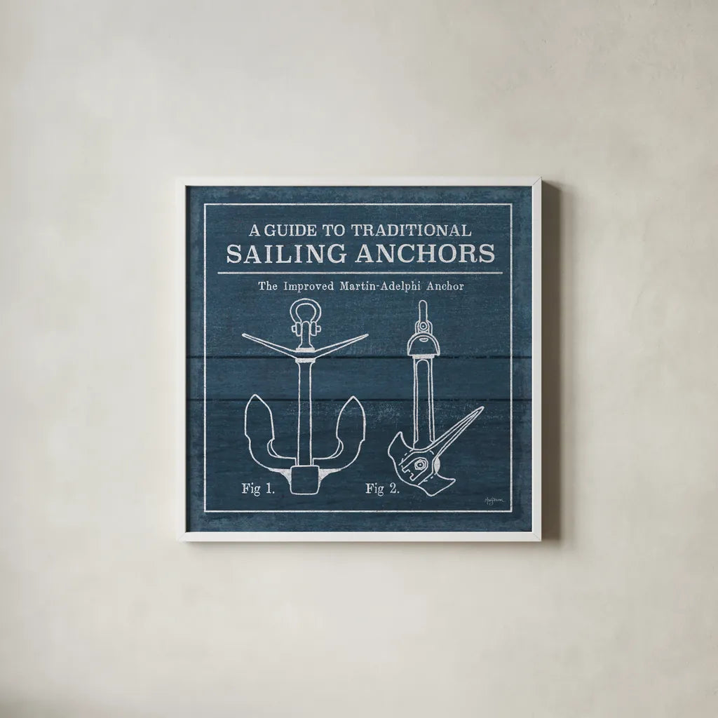 Vintage Sailing Knots XII by Mary Urban. Shown in a crisp white glass frame for a clean and minimalist style. Available as an archival giclee rolled canvas, fine art paper, or poster print. SKU 54517a.