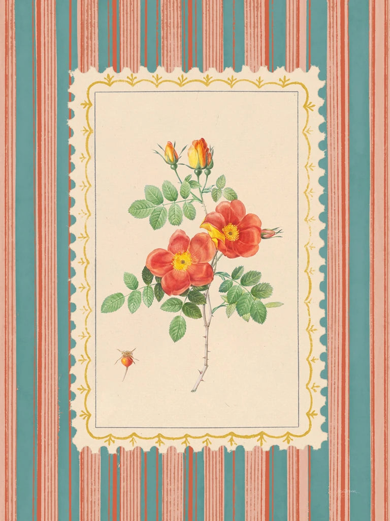 Vintage Striped Flowers IV by Mary Urban