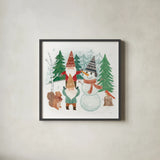 Woodland Gnomes IV by Mary Urban. Shown in a sleek black glass frame for a contemporary gallery look. Available as an archival giclee rolled canvas, fine art paper, or poster print. SKU 73392a.