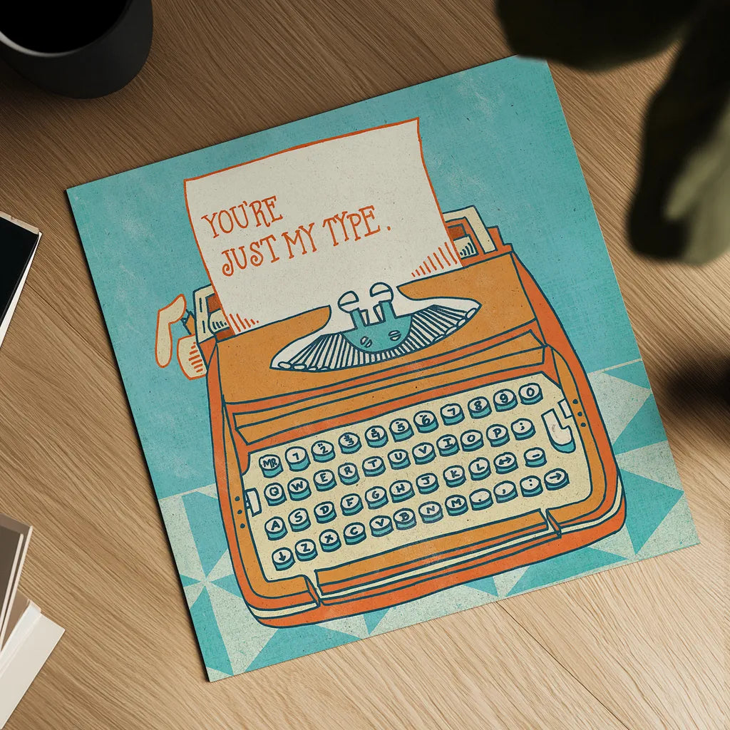 Youre My Type Orange by Mary Urban. Shown as a detailed flat fine art print, highlighting archival giclee quality. Available as an archival giclee rolled canvas, fine art paper, or poster print. SKU 30513a.