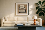 Youre My Type Taupe by Mary Urban. Displayed in a glass frame with matte in a clean modern living room. Available as an archival giclee rolled canvas, fine art paper, or poster print. SKU 20959a.