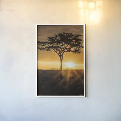 African Sunrise by Max Blakesberg Studios. shown as a paper print in a white frame. Available as a archival giclee rolled canvas, fine art paper, or poster print. SKU 90844h.