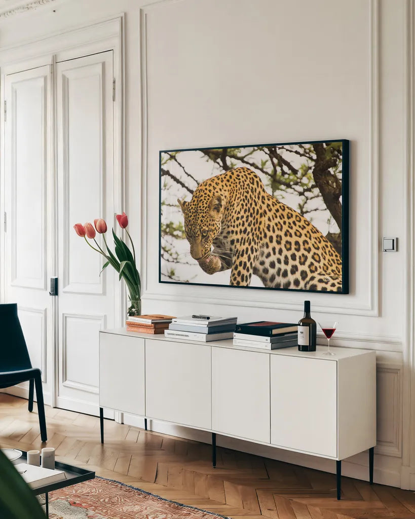 After Lunch by Max Blakesberg Studios. shown as a framed stretched canvas in a living room above a console. Available as a archival giclee rolled canvas, fine art paper, or poster print. SKU 90887i.