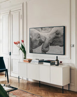 Besties by Max Blakesberg Studios. shown as a framed stretched canvas in a living room above a console. Available as a archival giclee rolled canvas, fine art paper, or poster print. SKU 93609i.