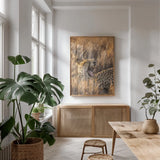 Big Yawn I by Max Blakesberg Studios. shown as a print in a natural wood frame in a dining room. Available as a archival giclee rolled canvas, fine art paper, or poster print. SKU 93612h.