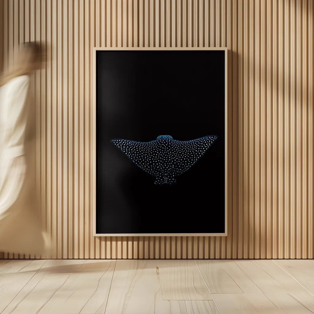 Eagle Ray Dark by Max Blakesberg Studios. shown as over sized large wall art. Available as an archival giclee rolled canvas, fine art paper, or poster print. SKU 90982h.