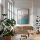 Float On by Max Blakesberg Studios. shown as a print in a natural wood frame in a dining room. Available as a archival giclee rolled canvas, fine art paper, or poster print. SKU 92682h.
