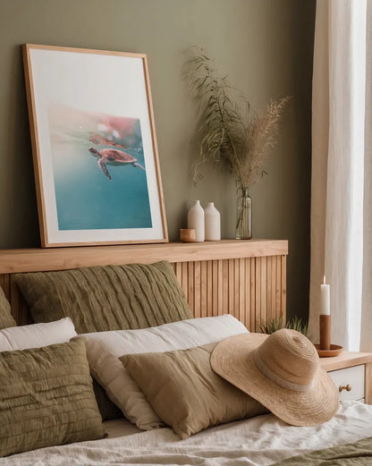 Float On by Max Blakesberg Studios. shown as a paper print in a natural frame. Available as a archival giclee rolled canvas, fine art paper, or poster print. SKU 92682h.