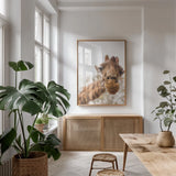 Funny Face I by Max Blakesberg Studios. shown as a print in a natural wood frame in a dining room. Available as a archival giclee rolled canvas, fine art paper, or poster print. SKU 93616h.