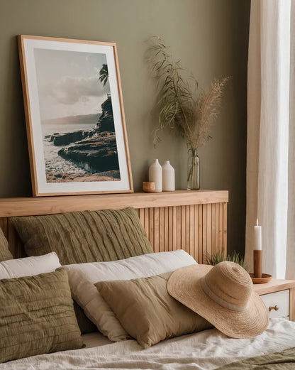 Happy in Hawaii by Max Blakesberg Studios. shown as a paper print in a natural frame. Available as a archival giclee rolled canvas, fine art paper, or poster print. SKU 95340h.