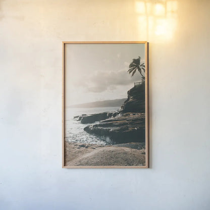 Happy in Hawaii by Max Blakesberg Studios. shown as a paper print in a natural frame. Available as a archival giclee rolled canvas, fine art paper, or poster print. SKU 95340h.