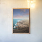 Hawaiian Shoreline by Max Blakesberg Studios. shown as a paper print in a natural frame. Available as a archival giclee rolled canvas, fine art paper, or poster print. SKU 90832h.