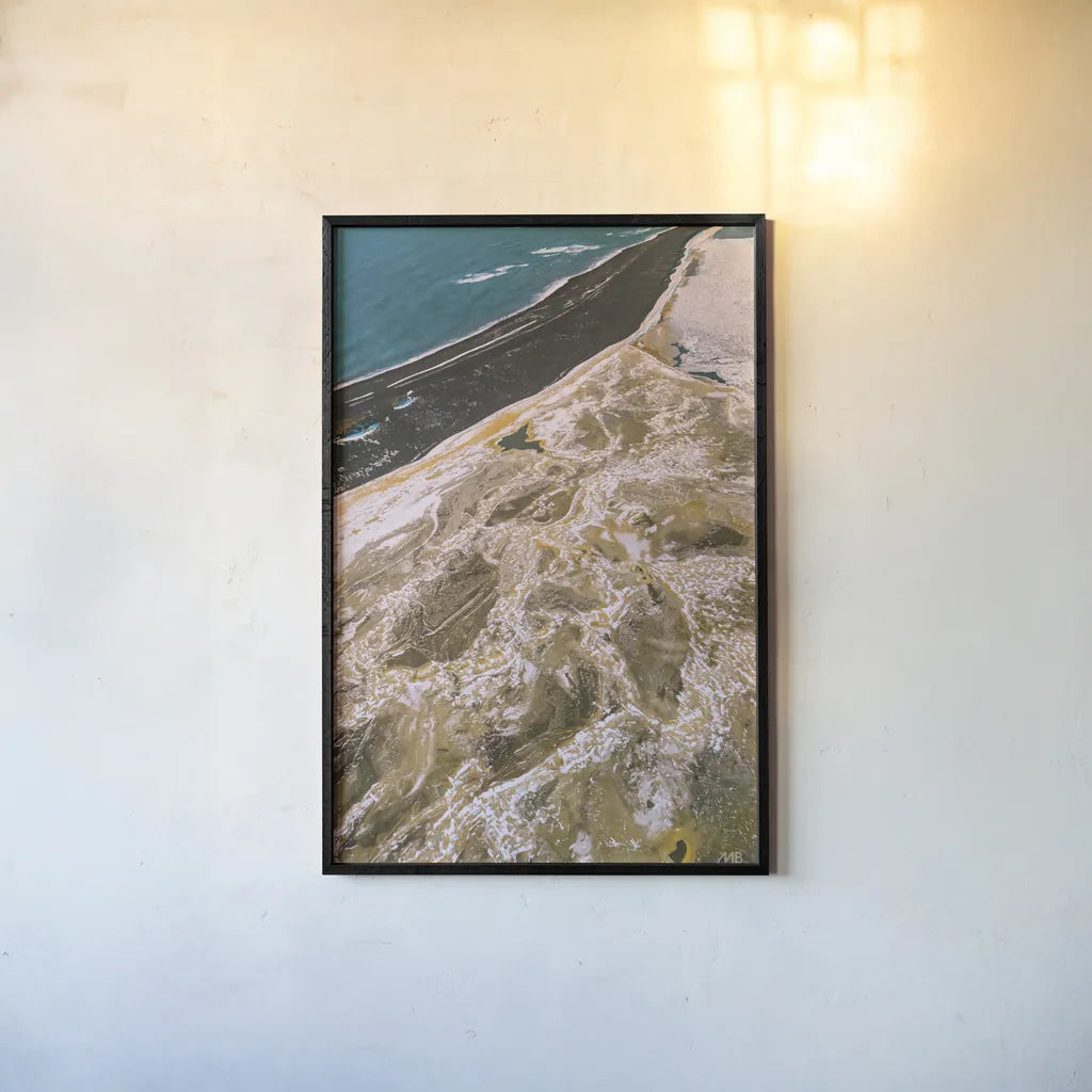 Iceland From Above I by Max Blakesberg Studios. shown as a paper print in a black flame. Available as a archival giclee rolled canvas, fine art paper, or poster print. SKU 90838h.