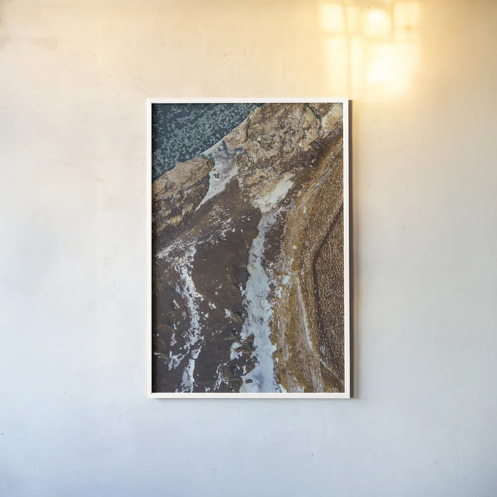 Iceland From Above II by Max Blakesberg Studios. shown as a paper print in a white frame. Available as a archival giclee rolled canvas, fine art paper, or poster print. SKU 90839h.