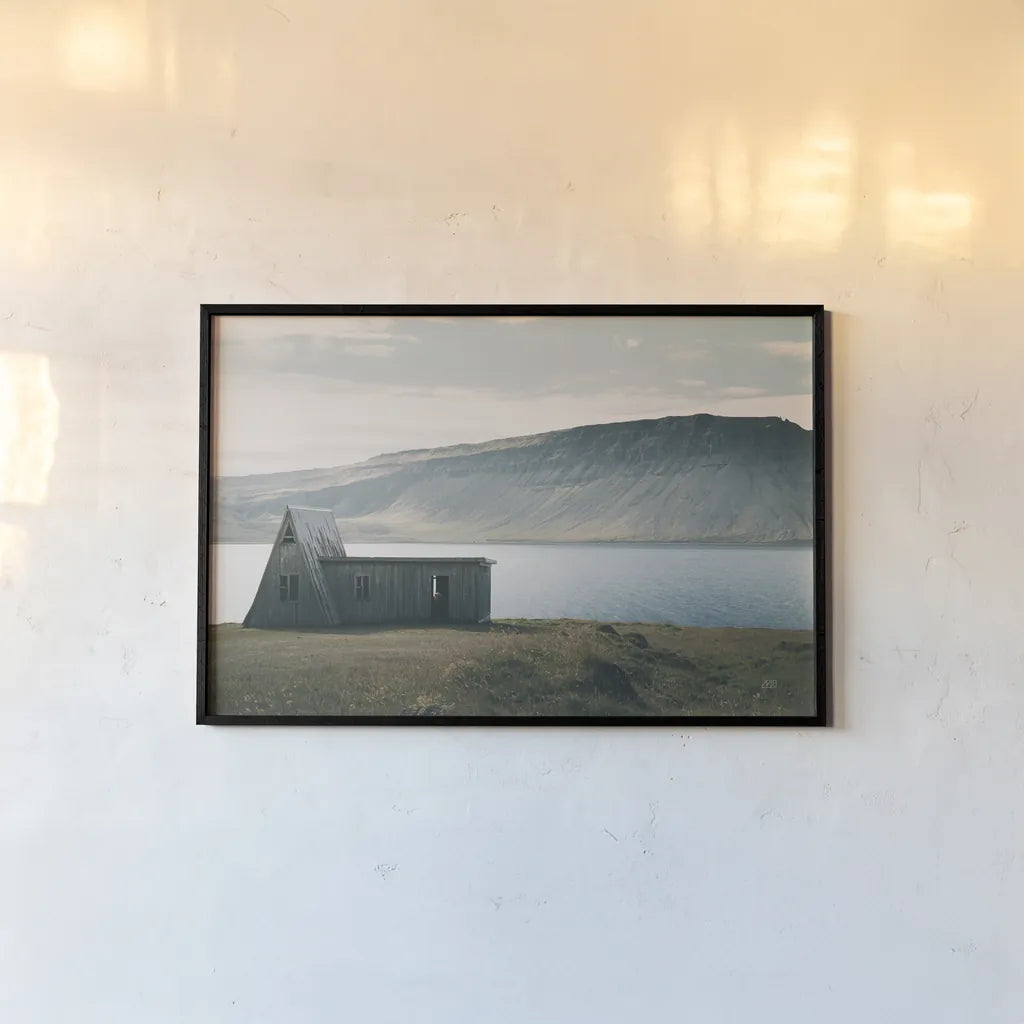 Iceland Shore I by Max Blakesberg Studios. shown as a paper print in a black flame. Available as a archival giclee rolled canvas, fine art paper, or poster print. SKU 91390i.