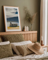 Iceland Shore III by Max Blakesberg Studios. shown as a paper print in a natural frame. Available as a archival giclee rolled canvas, fine art paper, or poster print. SKU 91392h.