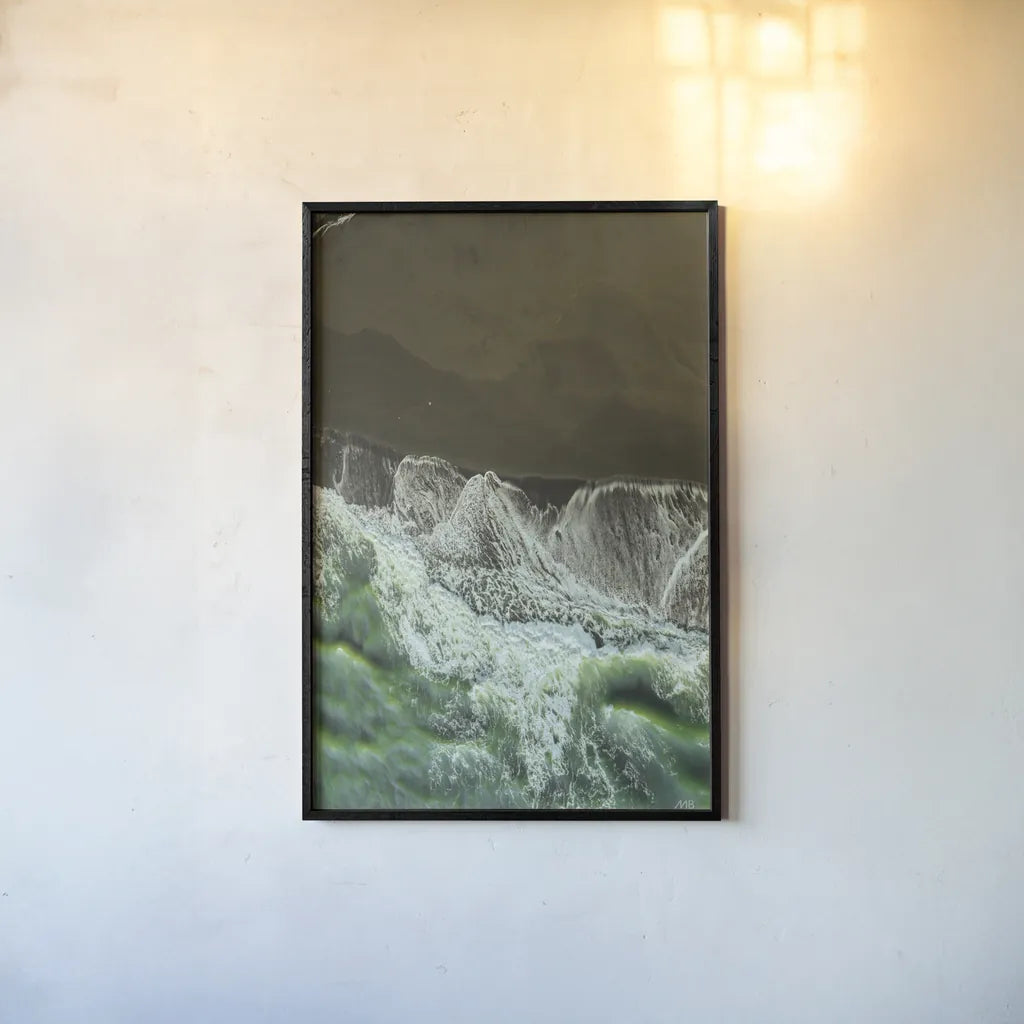 Iceland Shores by Max Blakesberg Studios. shown as a paper print in a black flame. Available as a archival giclee rolled canvas, fine art paper, or poster print. SKU 92812h.