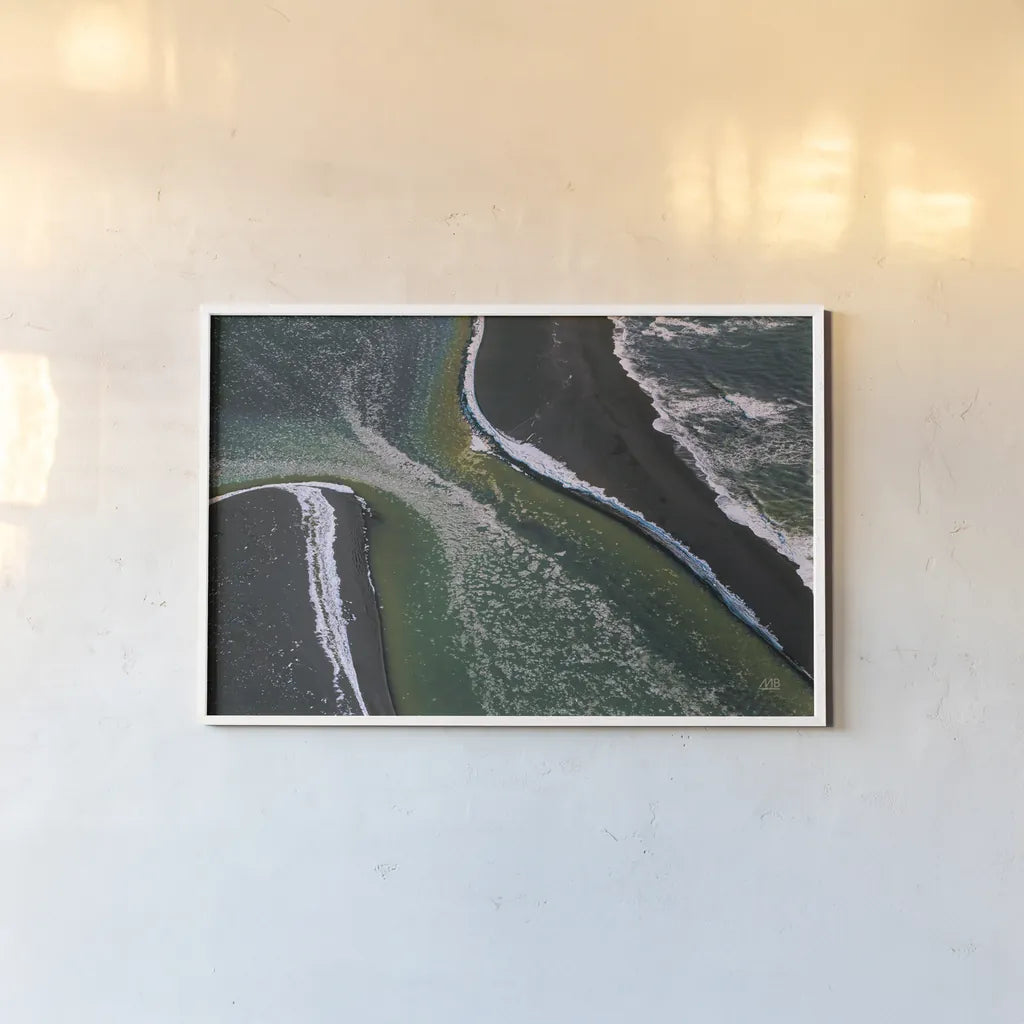 Iceland Shores I by Max Blakesberg Studios. shown as a paper print in a white frame. Available as a archival giclee rolled canvas, fine art paper, or poster print. SKU 90840i.