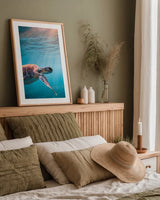 Just Keep Swimming by Max Blakesberg Studios. shown as a paper print in a natural frame. Available as a archival giclee rolled canvas, fine art paper, or poster print. SKU 92683h.
