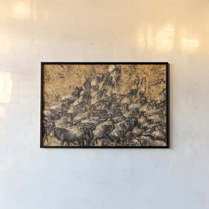 Kenyan Herd I by Max Blakesberg Studios. shown as a paper print in a black flame. Available as a archival giclee rolled canvas, fine art paper, or poster print. SKU 92809i.