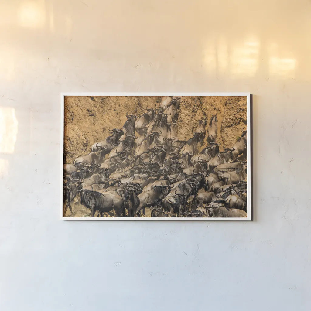 Kenyan Herd I by Max Blakesberg Studios. shown as a paper print in a white frame. Available as a archival giclee rolled canvas, fine art paper, or poster print. SKU 92809i.